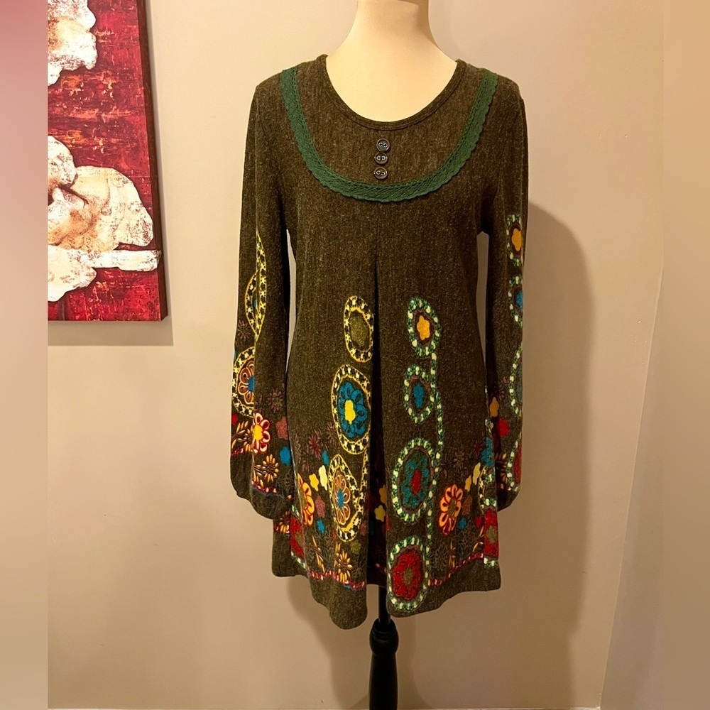 Anthropologie Hazel Brown Knit Button Sweater Dress, size L